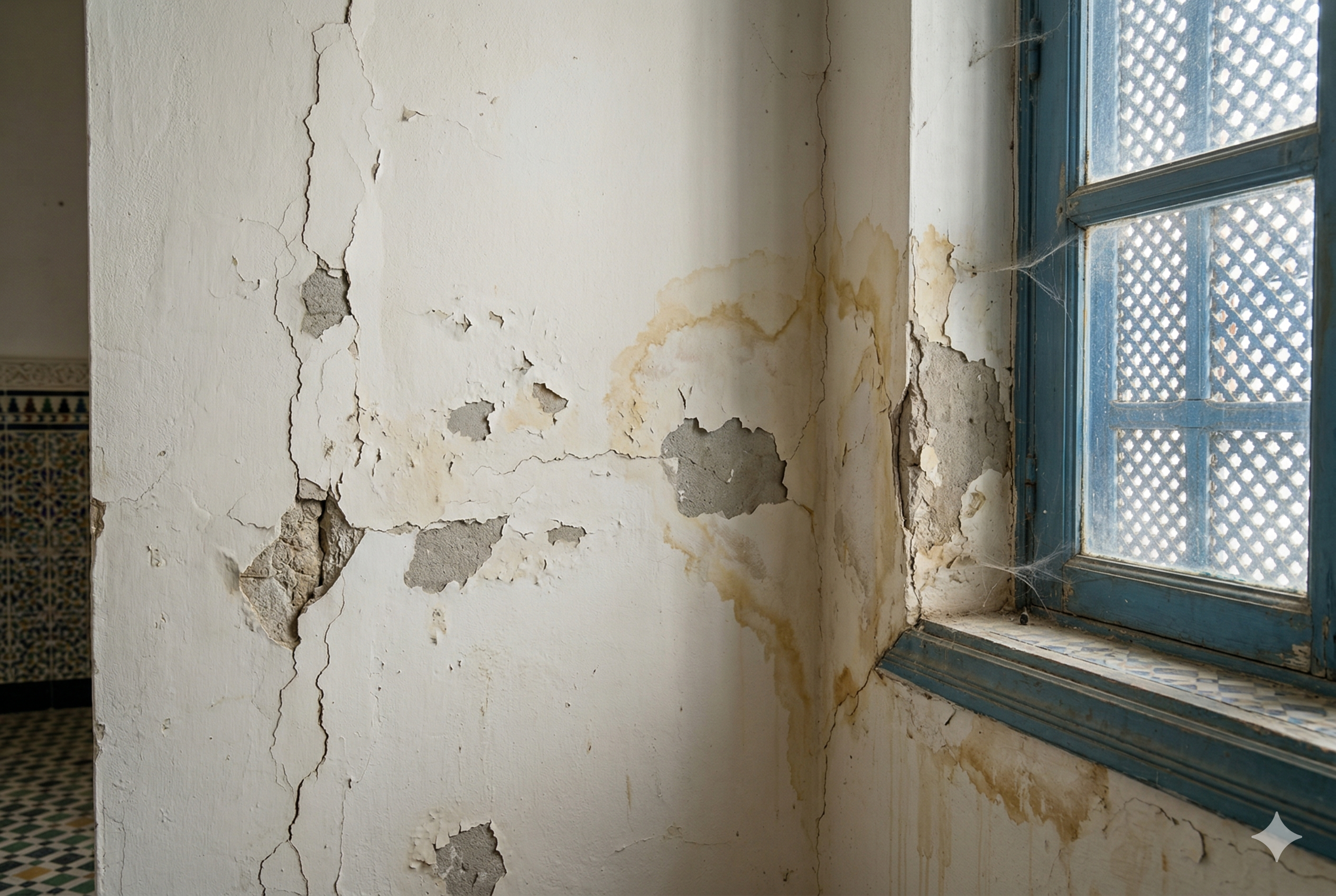 Avant préparation surface mur abîmé fissures Lafrizi Painting
