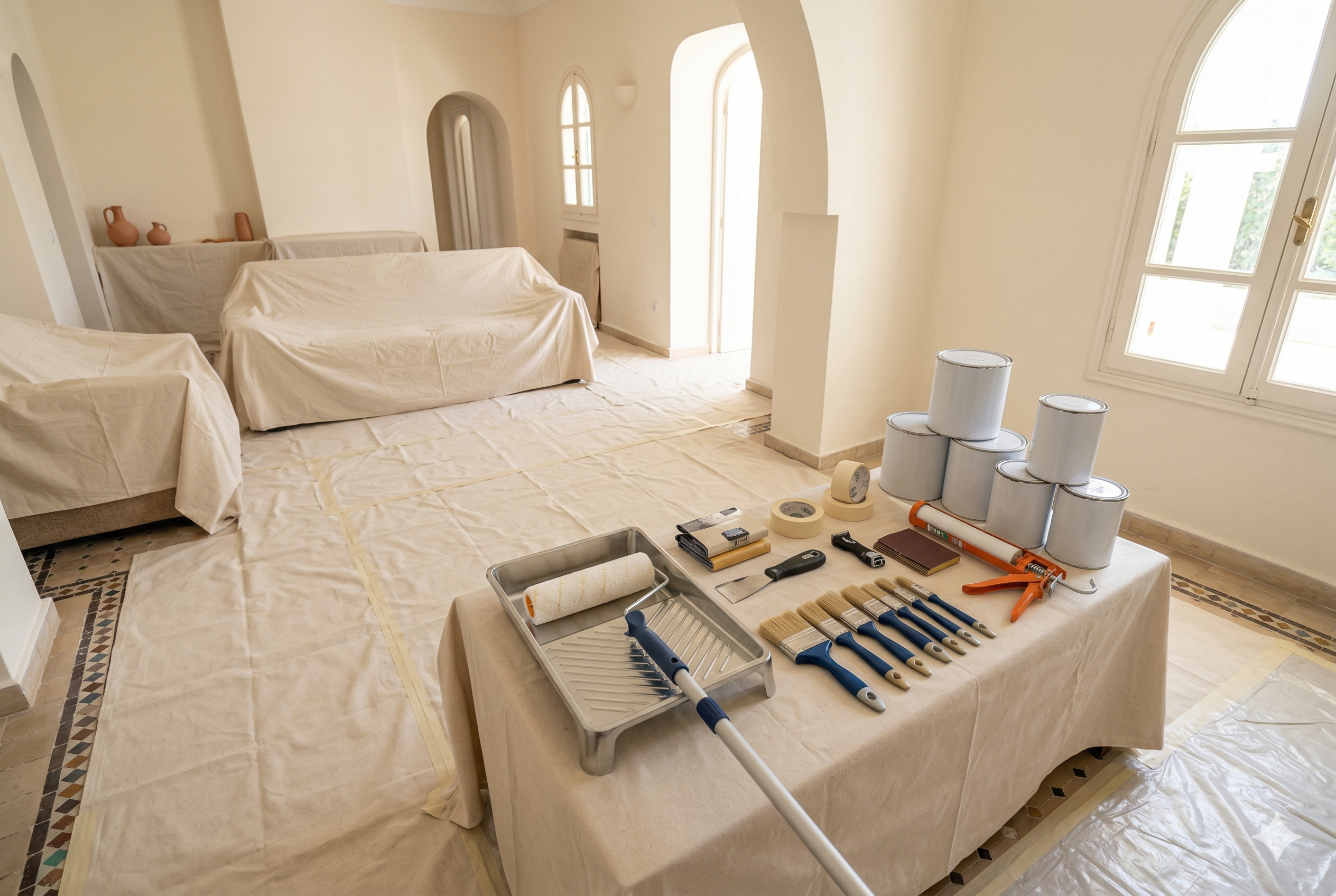 Chantier propre protégé meubles Lafrizi Painting Tunisie