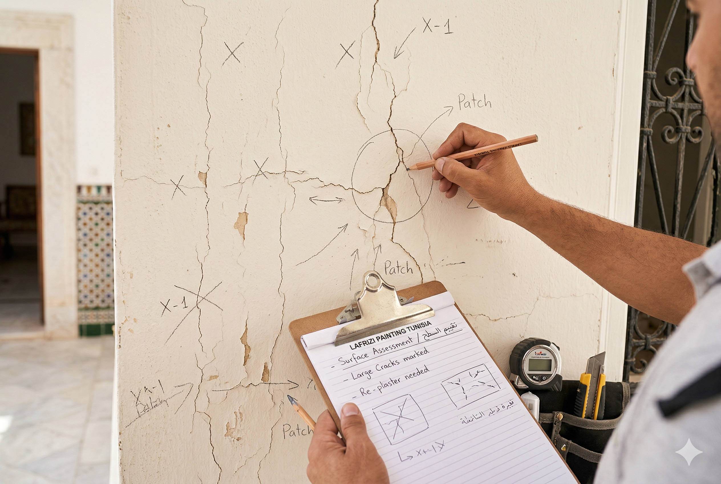 Évaluation inspection surface avant peinture Lafrizi Painting Tunisie